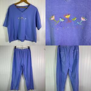 Fresh Produce Martini Tee T Shirt & Pants Set Periwinkle Oversized M OS
